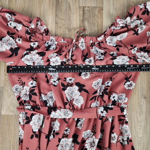 Lapis & Lillies Womens Size Large Off the Shoulder Pink Floral Tiered Midi Dress - Picture 9 of 13